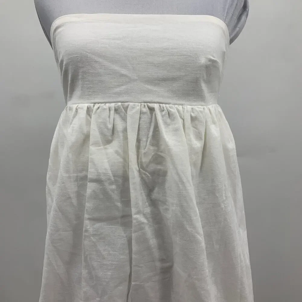 Peppermayo Dress Womens 0 White Dylan Babydoll Linen Blend Smocked Lined Mini